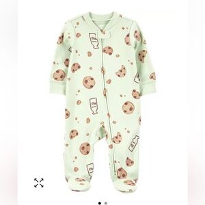🍪NWT Carter’s Baby Milk and Cookies Mint Green Zipper Footie Gender Neutral
